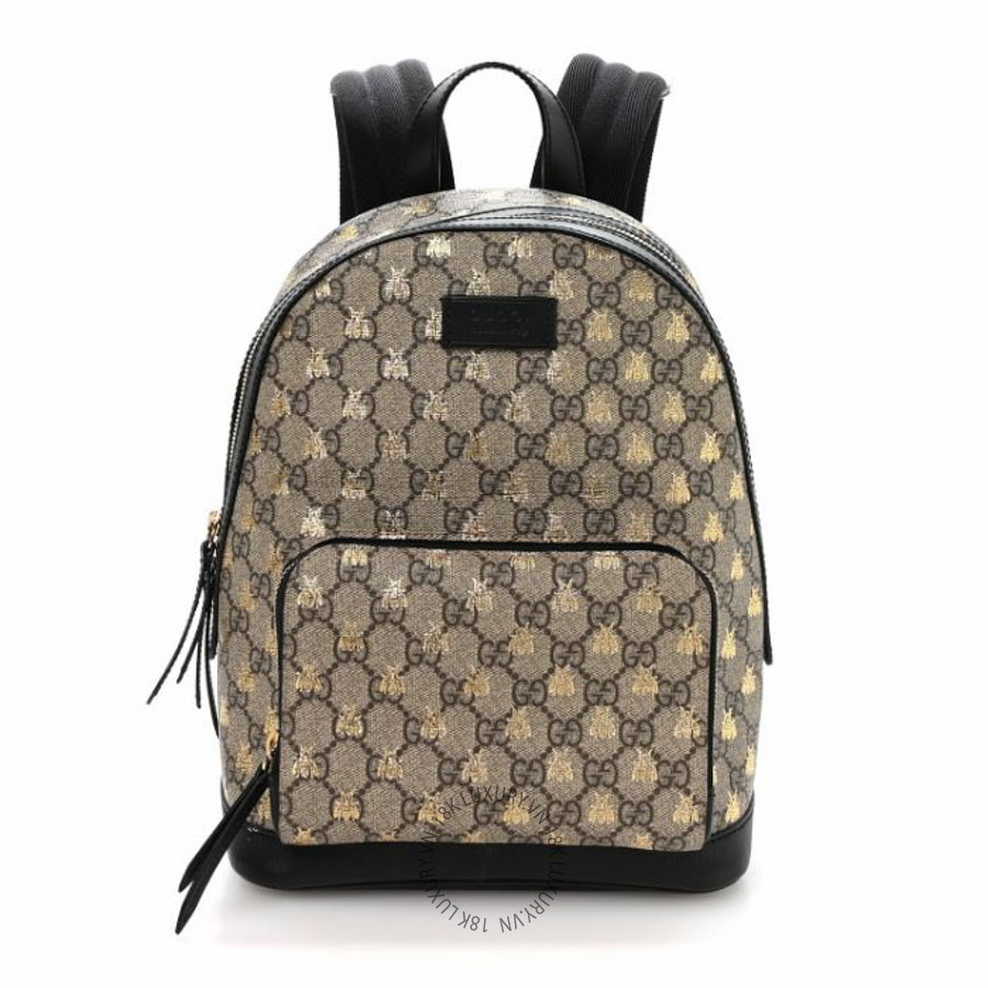 Balo Gucci GG Supreme Monogram Bees Print Small Day Backpack Beige Oro Black NFPG053