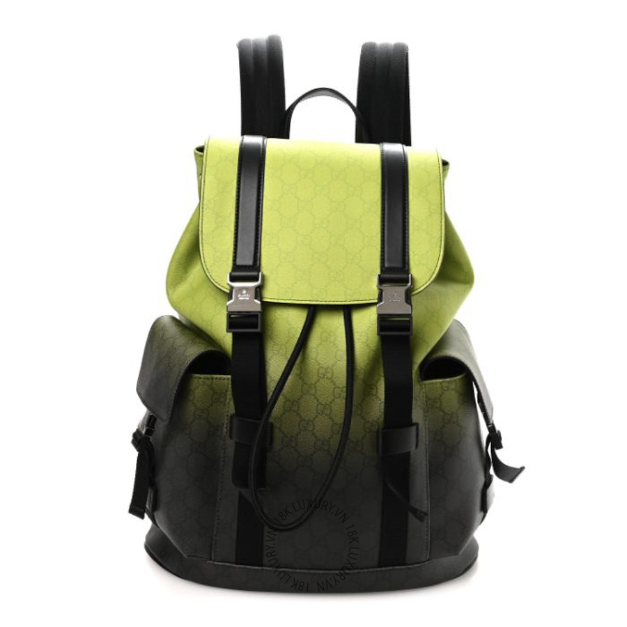 Balo Gucci GG Supreme Monogram Large Double Buckle Backpack Green GDCB283