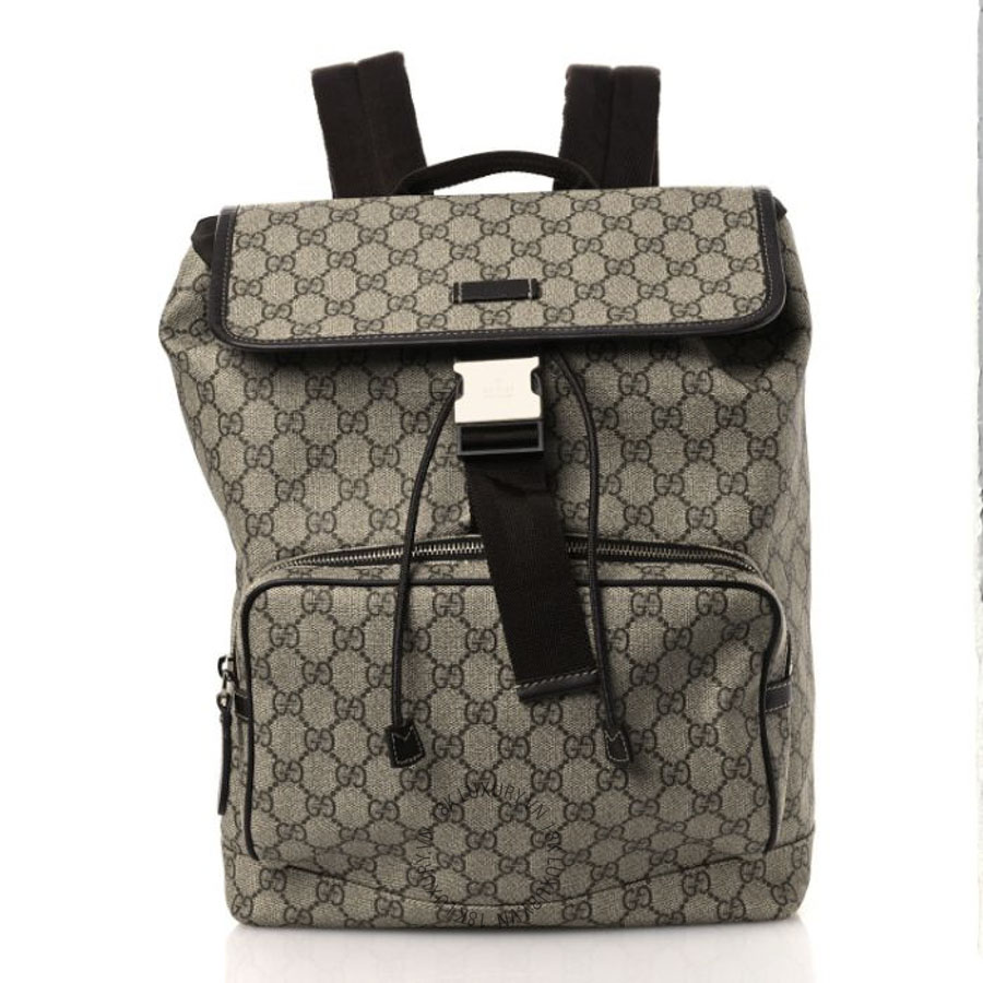 Balo Gucci GG Supreme Monogram Medium Single Buckle Rucksack Backpack Beige Ebony Brown GDCB336