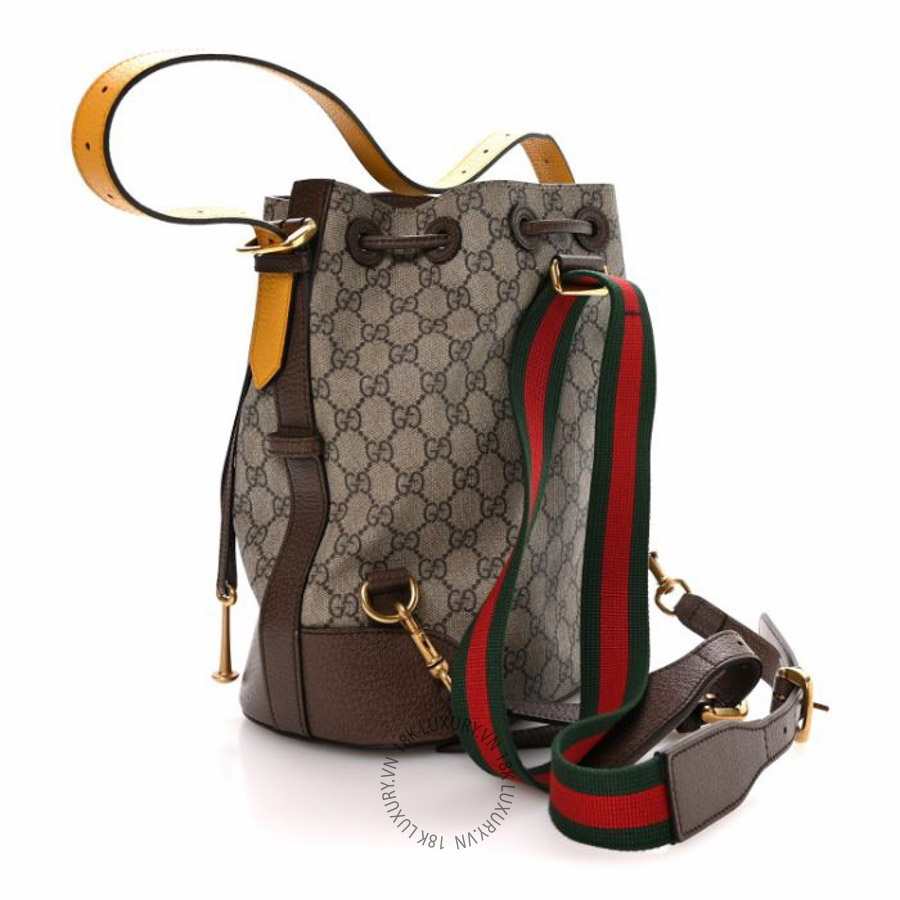 Balo Gucci GG Supreme Monogram Neo Vintage Drawstring Bucket Backpack Beige New Acero Crop NFPG163