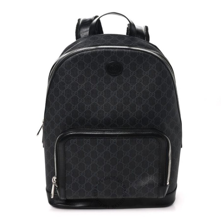 Balo Gucci GG Supreme Monogram Textured Calfskin Retro Interlocking G Backpack Black GDCB002