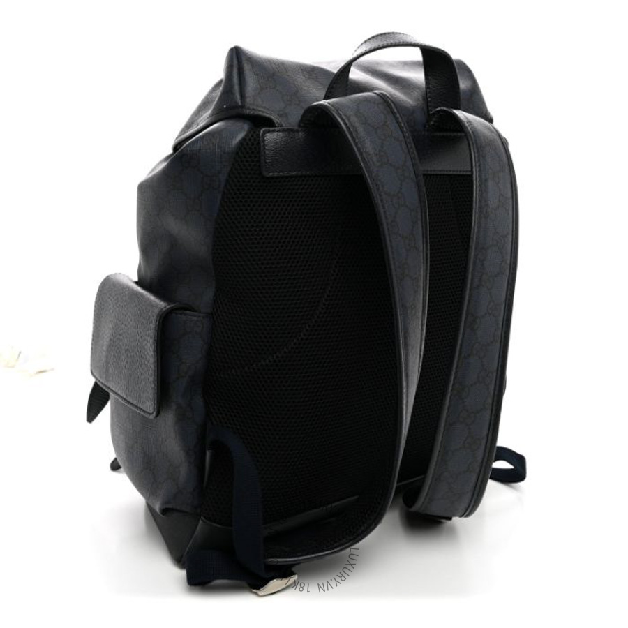 Balo Gucci GG Supreme Monogram Textured Dollar Calfskin Medium Ophidia Double Buckle Backpack Blue Dark Blue Black GGC440