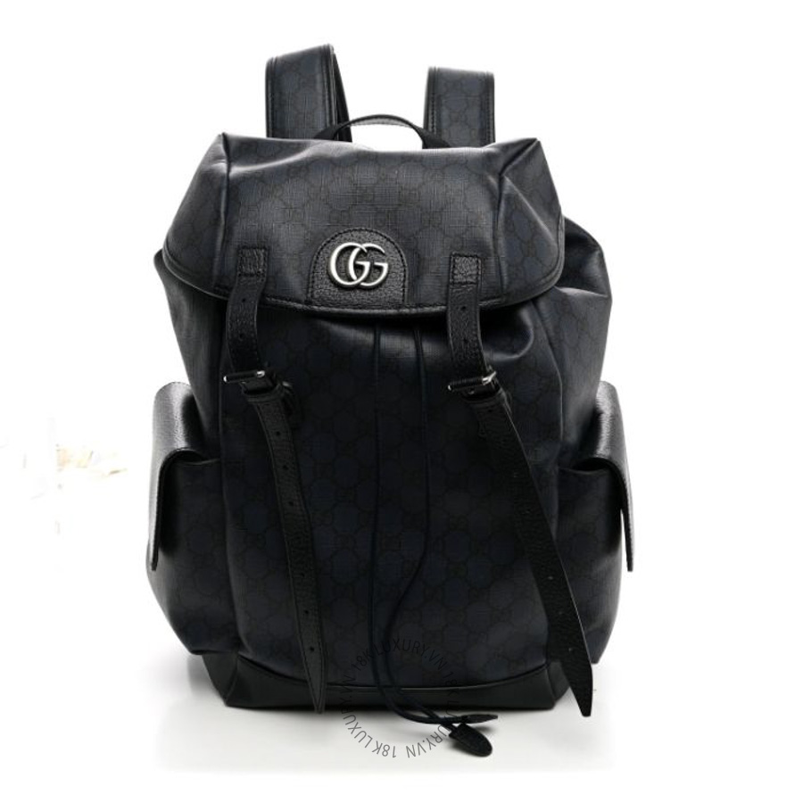 Balo Gucci GG Supreme Monogram Textured Dollar Calfskin Medium Ophidia Double Buckle Backpack Blue Dark Blue Black GGC440