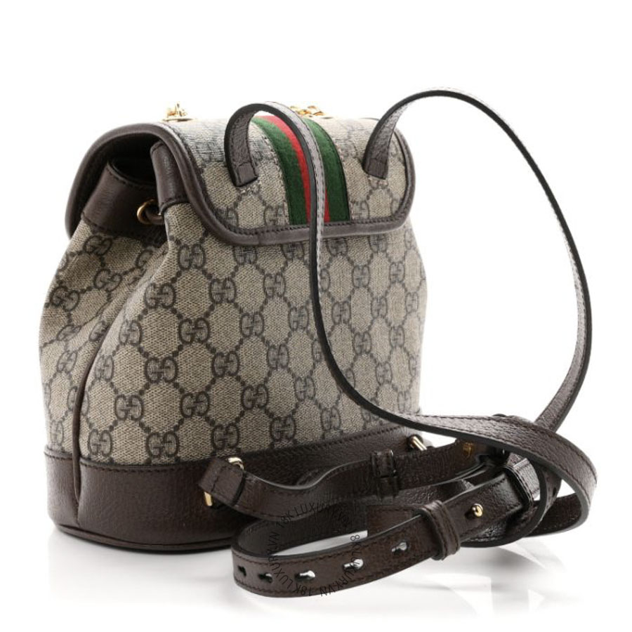 Balo Gucci GG Supreme Monogram Textured Dollar Calfskin Web Mini Ophidia Chain Drawstring Backpack Beige Brown GDCB210