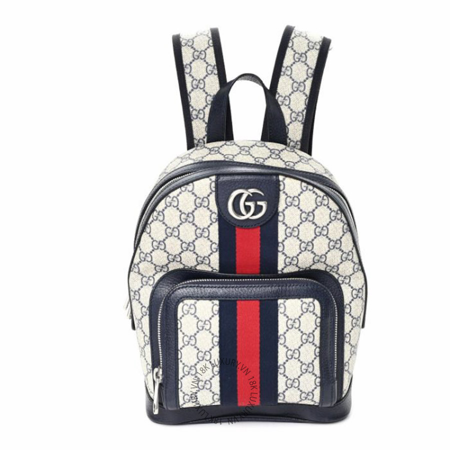 Balo Gucci GG Supreme Monogram Textured Dollar Calfskin Web Small Ophidia Day Backpack Beige Blue Black NFPG108