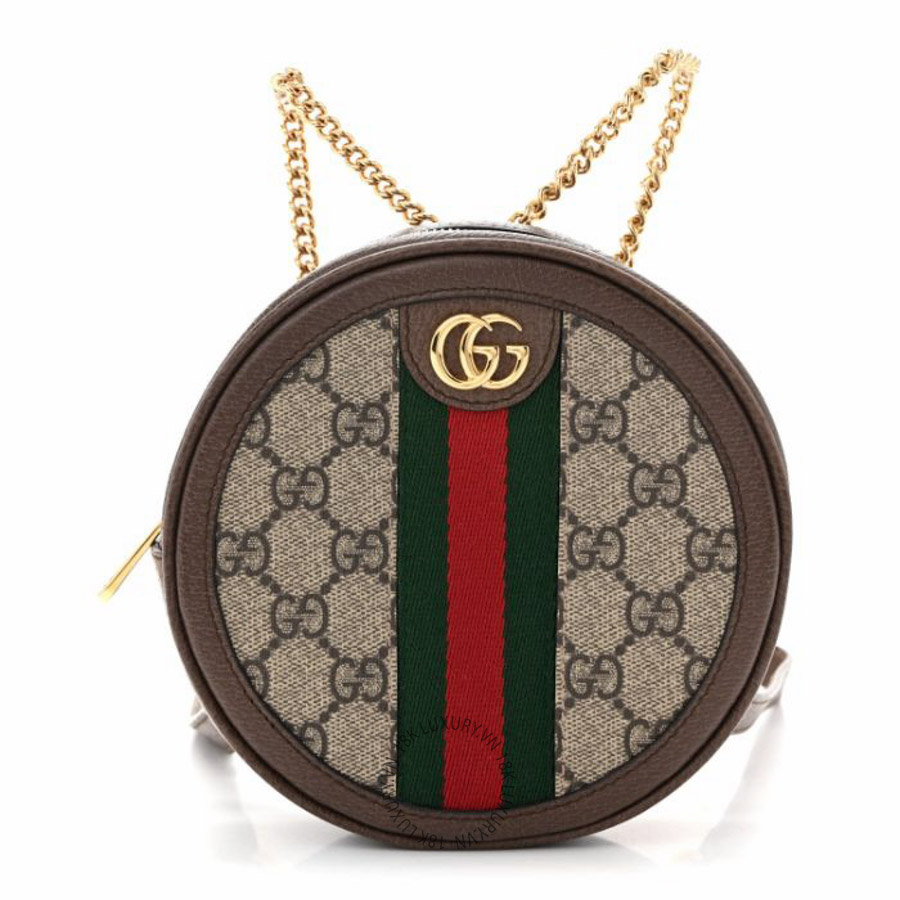 Balo Gucci GG Supreme Monogram Web Mini Ophidia Round Backpack Brown NFPG541