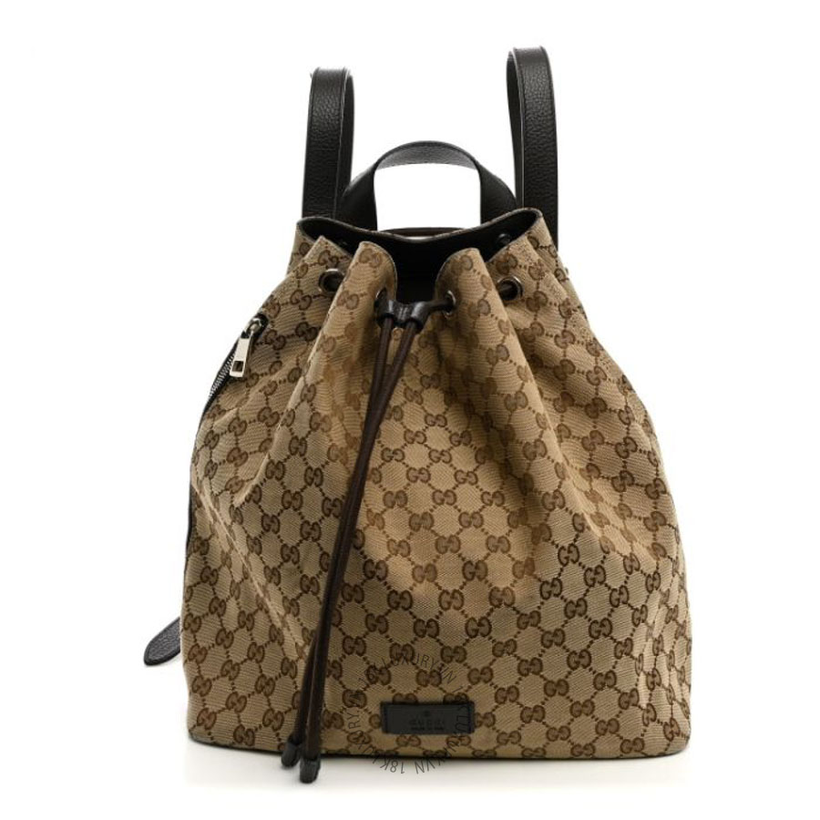 Balo Gucci Monogram Dollar Calfskin O Drawstring Backpack Beige Ebony Testa di Moro Dark Chocolate GGC437