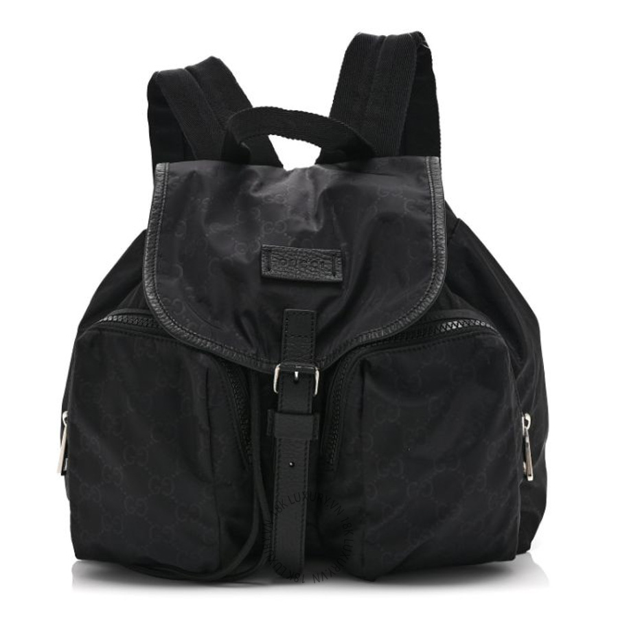 Balo Gucci Nylon Monogram Medium Light Single Buckle Backpack Black GGC606