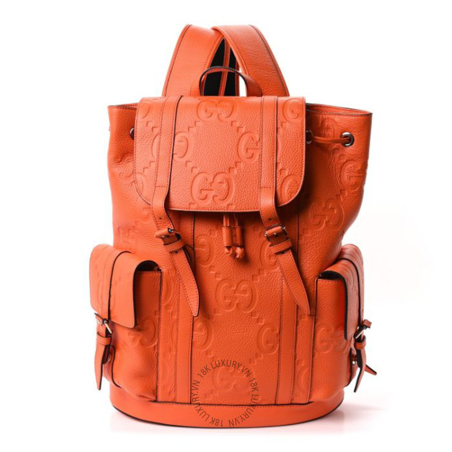 Balo Gucci Piuma Calfskin Jumbo GG Embossed Double Buckle Backpack Good Orange GGC723