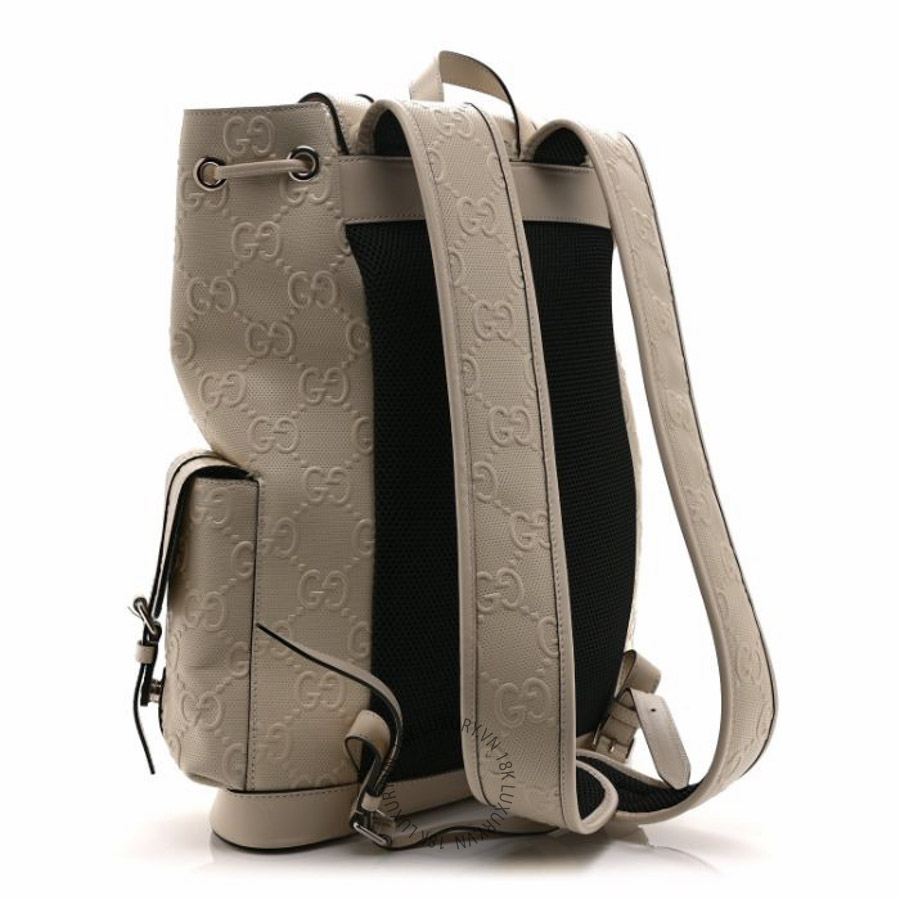 Balo Gucci Piuma Calfskin Jumbo GG Embossed Double Buckle Backpack Mystic White NFPG133