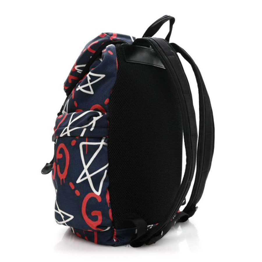 Balo Gucci Techno Canvas GucciGhost Double Buckle Backpack Blue Agata Hibiscus Red GGC693