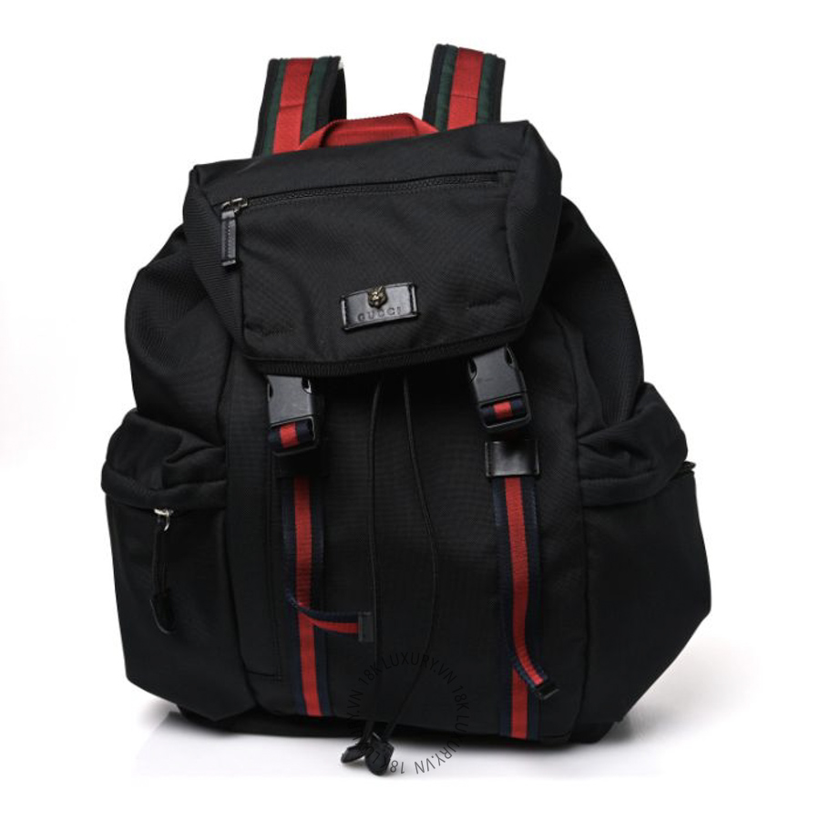 Balo Gucci Techno Canvas Web Double Buckle Backpack Black GDCB011