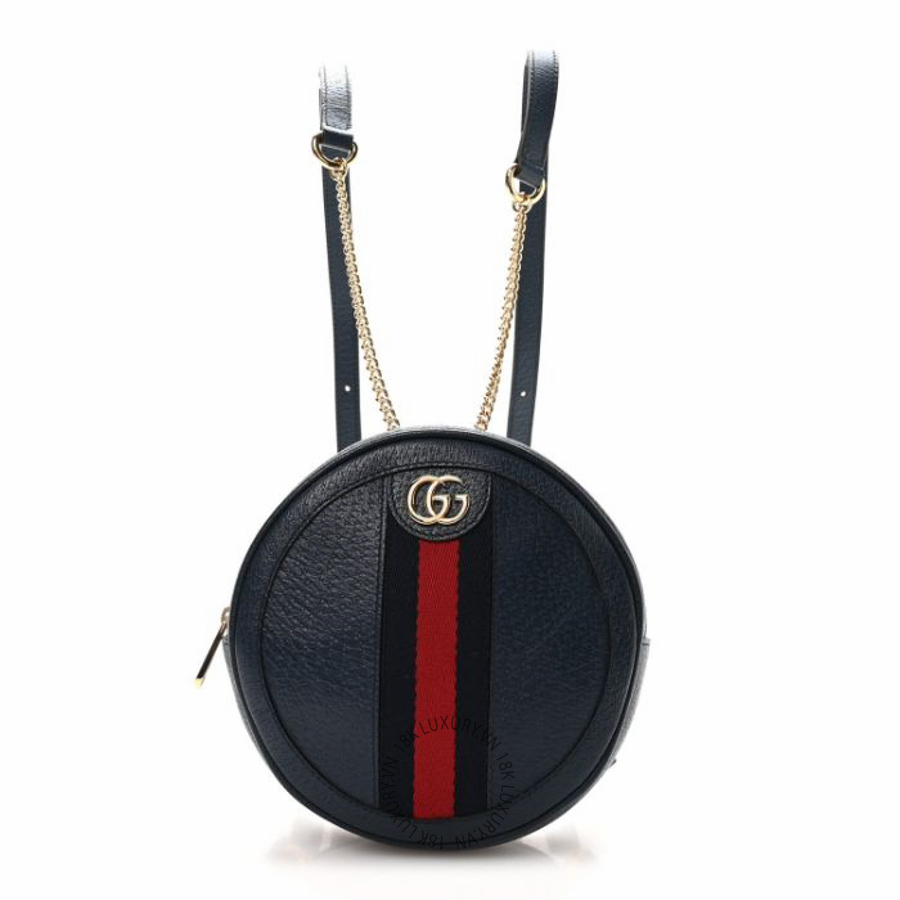 Balo Gucci Textured Calfskin Web Mini Ophidia Round Backpack Blue Agata NFPG415