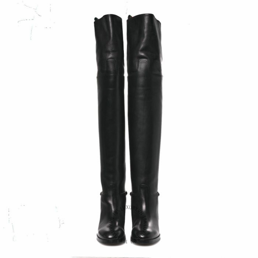 Boots Gucci Calfskin Slim Horsebit Over The Knee High Boots 37 Black NFPG678