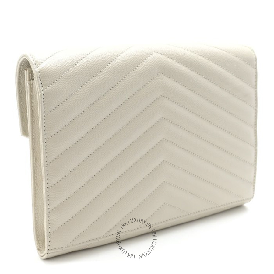Clutch Yves Saint Laurent Grain De Poudre Matelasse Chevron Monogram Envelope Blanc Vintage ZZN1039