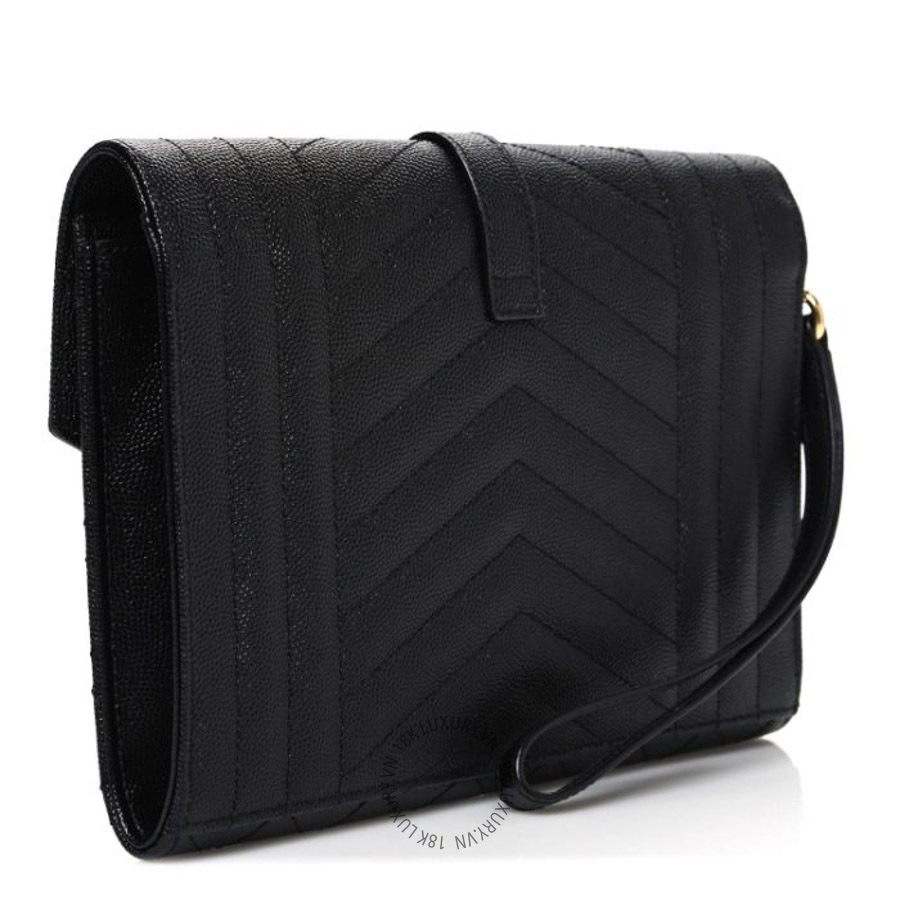 Clutch Yves Saint Laurent Grain De Poudre Textured Mixed Matelasse Triquilt Monogram Black ZZN394