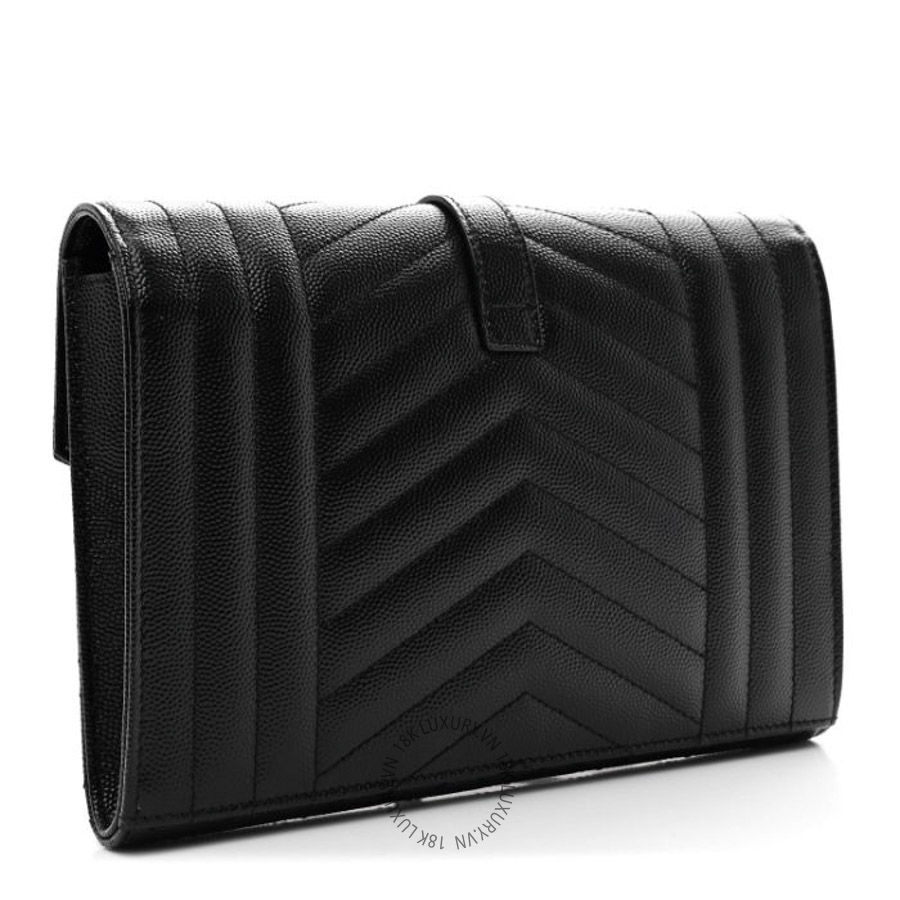Clutch Yves Saint Laurent Grain De Poudre Textured Mixed Matelasse Triquilt Monogram Black ZZN633