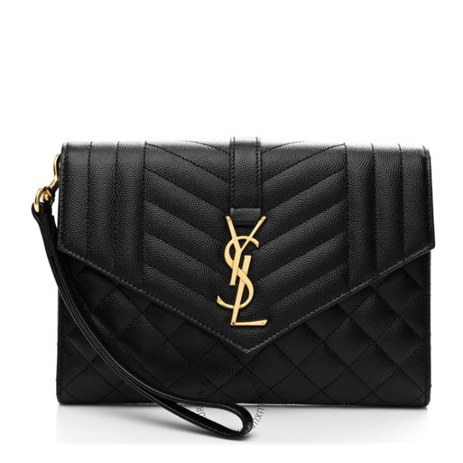 Clutch Yves Saint Laurent Grain De Poudre Textured Mixed Matelasse Triquilt Monogram Black ZZN633