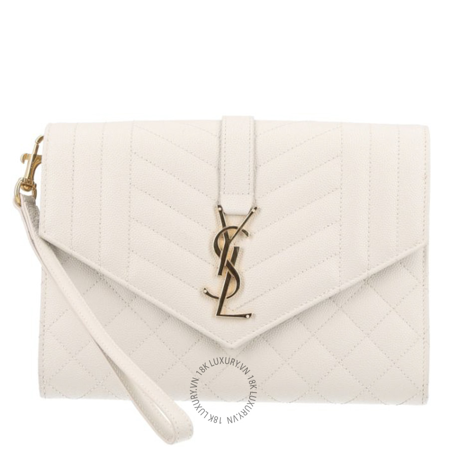 Clutch Yves Saint Laurent Grain De Poudre Textured Mixed Matelasse Triquilt Monogram Crema Soft ZZN462