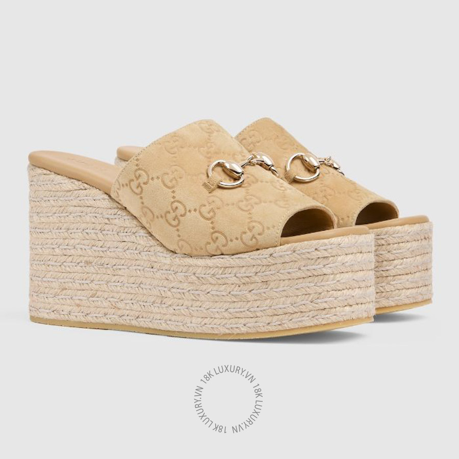 Dép Cao Gót Đế Xuồng Gucci platform espadrille with Horsebit 855052 AADWE 9702 GJK019