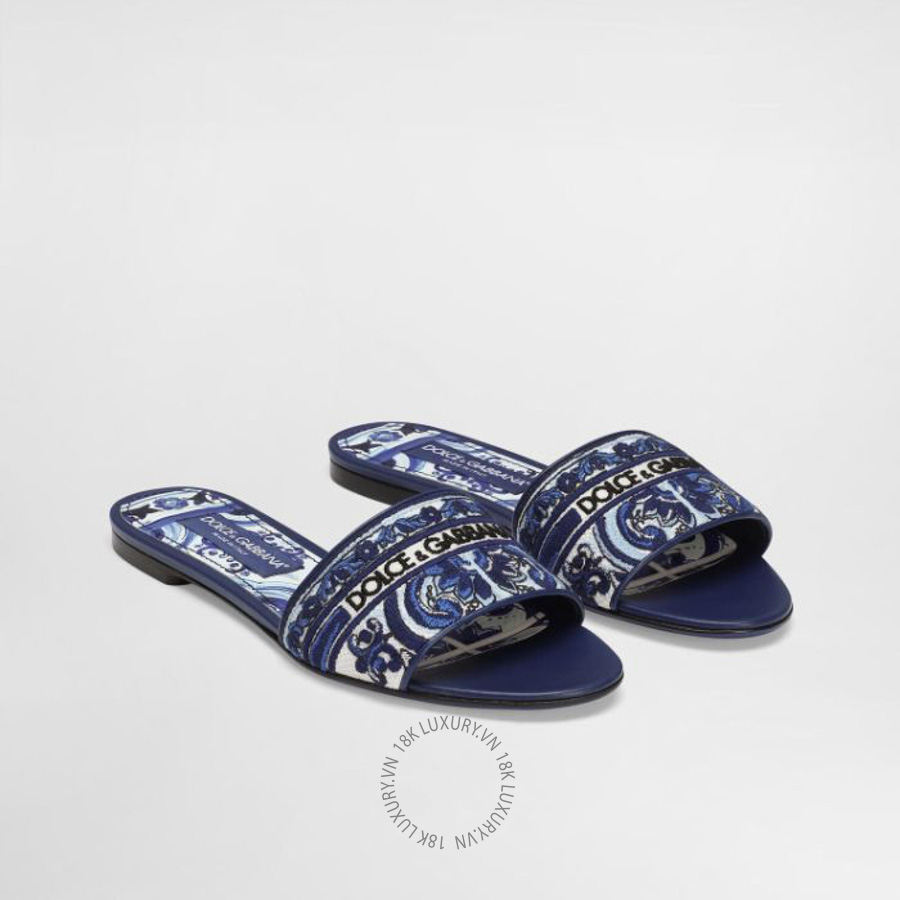 Dép quai ngang Dolce Gabbana Embroidered slides CQ0571AV804HA3OB NGDG172