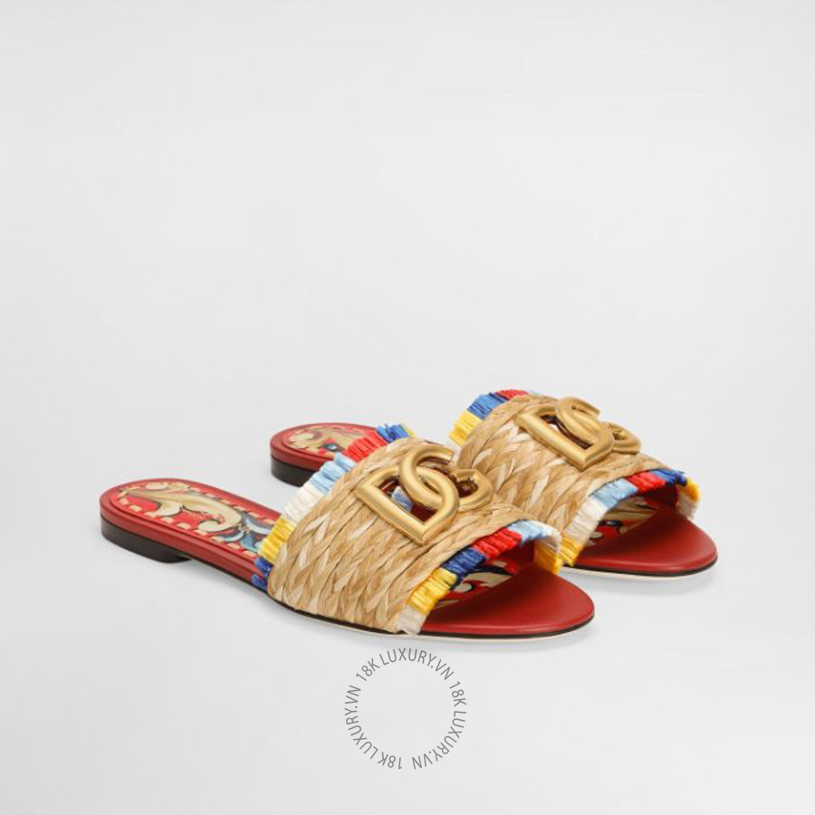 Dép quai ngang Dolce Gabbana Raffia flat slides CQ0646A04518N084 NGDG046