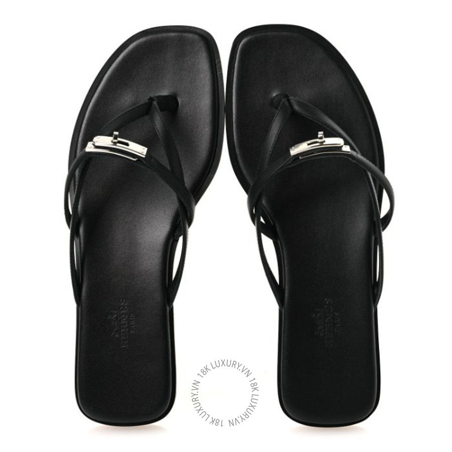 Dép xỏ ngón Hermes Calfskin Miss Sandals Black FGH034
