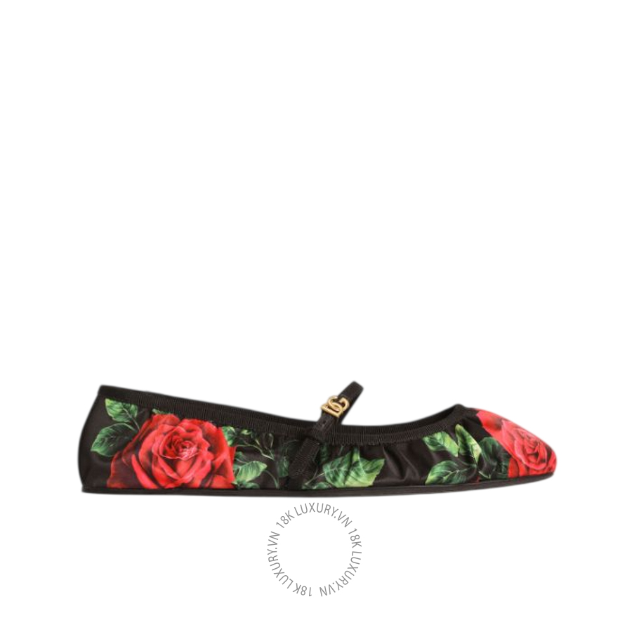 Giày búp bê Dolce Gabbana Rose-print satin ballet flats CB0288A0709HN6EJ NGDG043