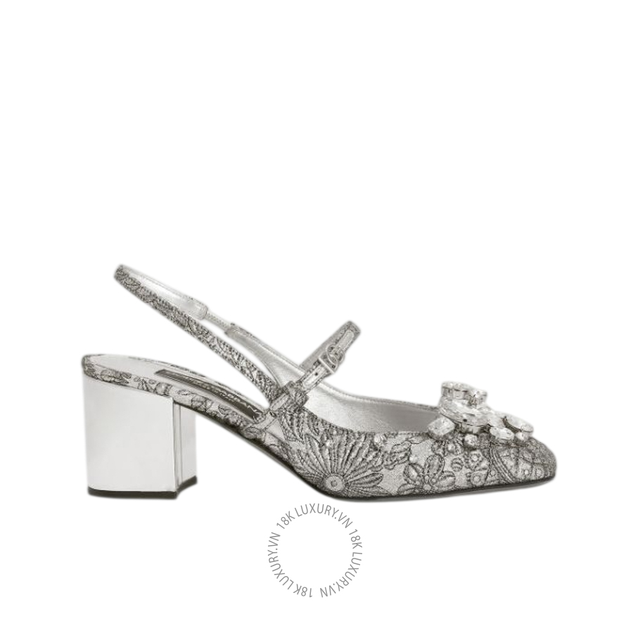 Giày cao gót Dolce Gabbana Brocade slingback with embroidery and stones CG0976AS2038D708 NGDG112