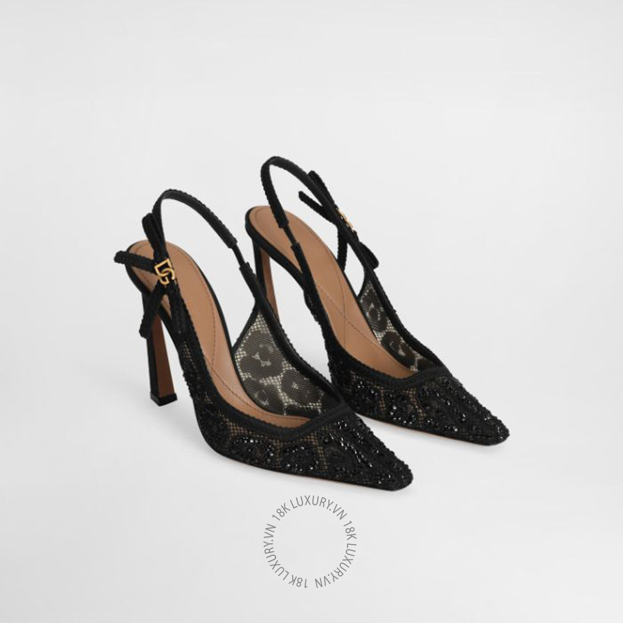 Giày cao gót Dolce Gabbana Leopard-design lace slingbacks with fusible rhinestones CG0853A9S2680999 NGDG146