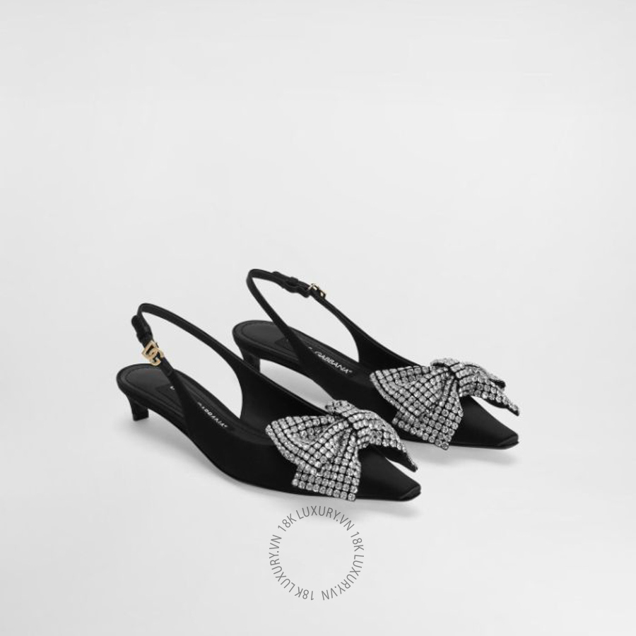 Giày cao gót Dolce Gabbana Satin slingbacks with rhinestone embellishment CG0843A9S438S488 NGDG198