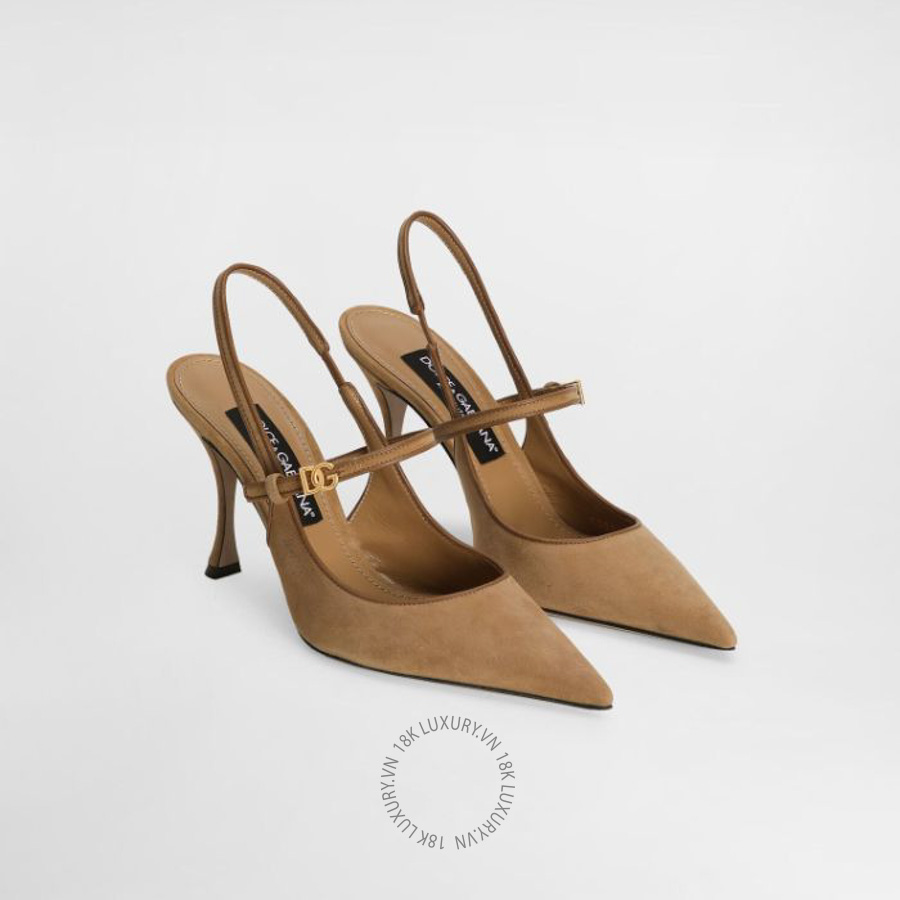 Giày cao gót Dolce Gabbana Suede and nappa leather slingback CG0974AQ1348S727 NGDG017
