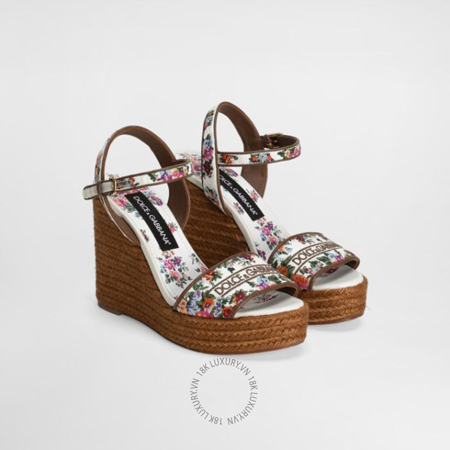 Sandal cao gót D&G Nappa leather weDGe sandals with embroidery CZ0318A64838V135 NGDG082