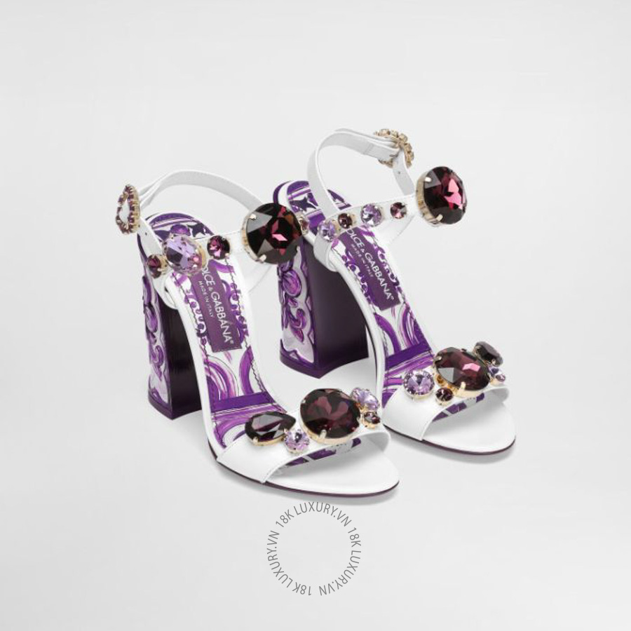 Sandal cao gót D&G Patent leather sandal with jewel embroidery CR1354AT848I03TN NGDG132