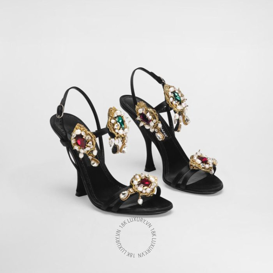 Sandal cao gót D&G Satin sandals with embroidery CR1934AX85280999 NGDG106