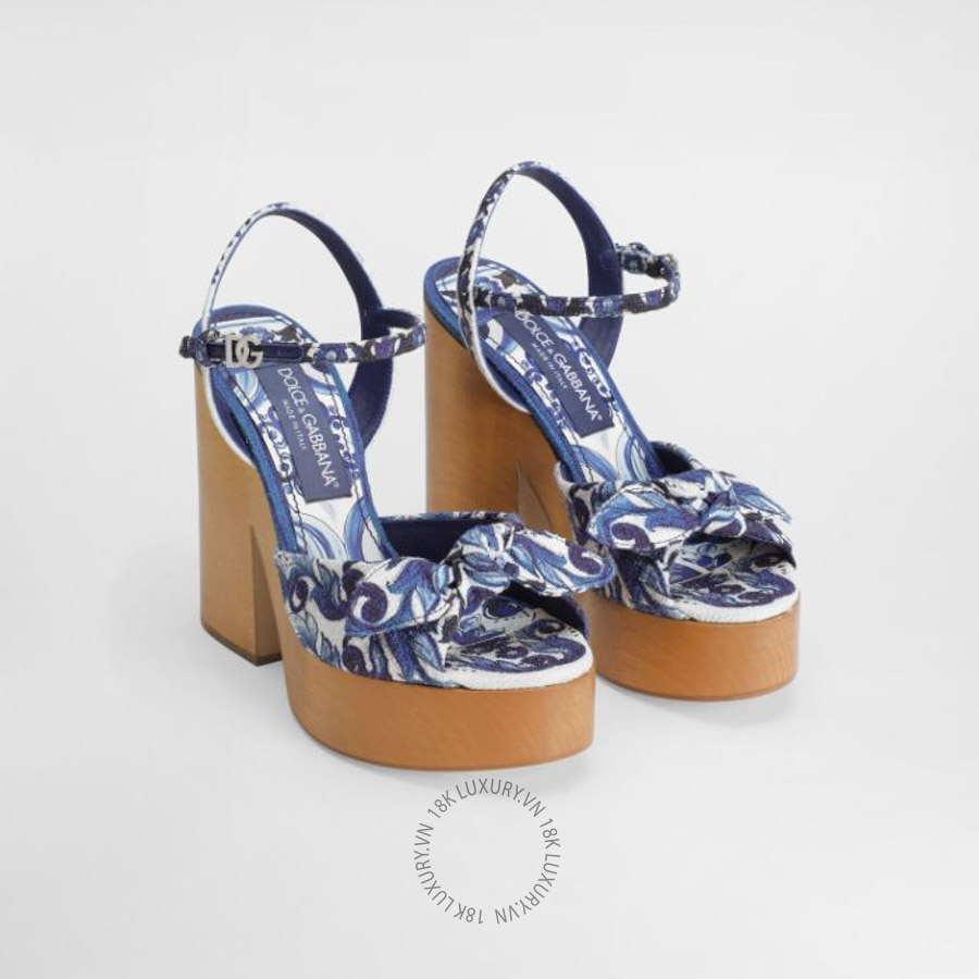 Sandal cao gót Dolce Gabbana Majolica-print wedge sandal CZ0322A6514HA3OB NGDG171