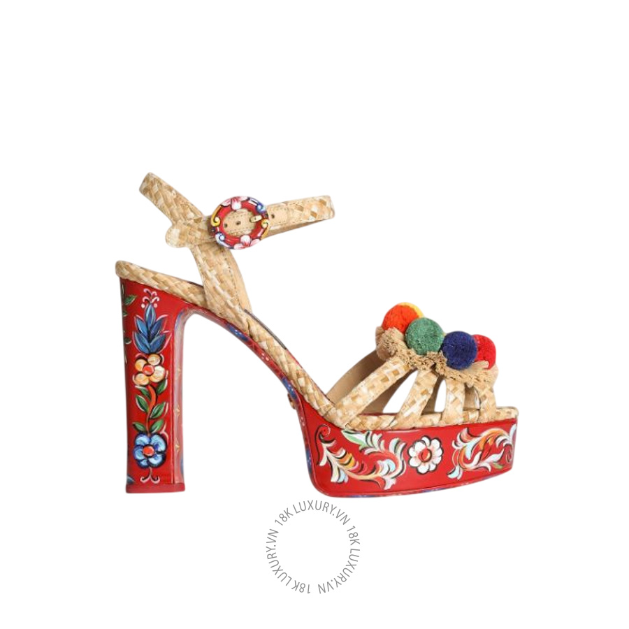 Sandal cao gót Dolce Gabbana Raffia platform sandals with embroidery CR2000A04538N084 NGDG032