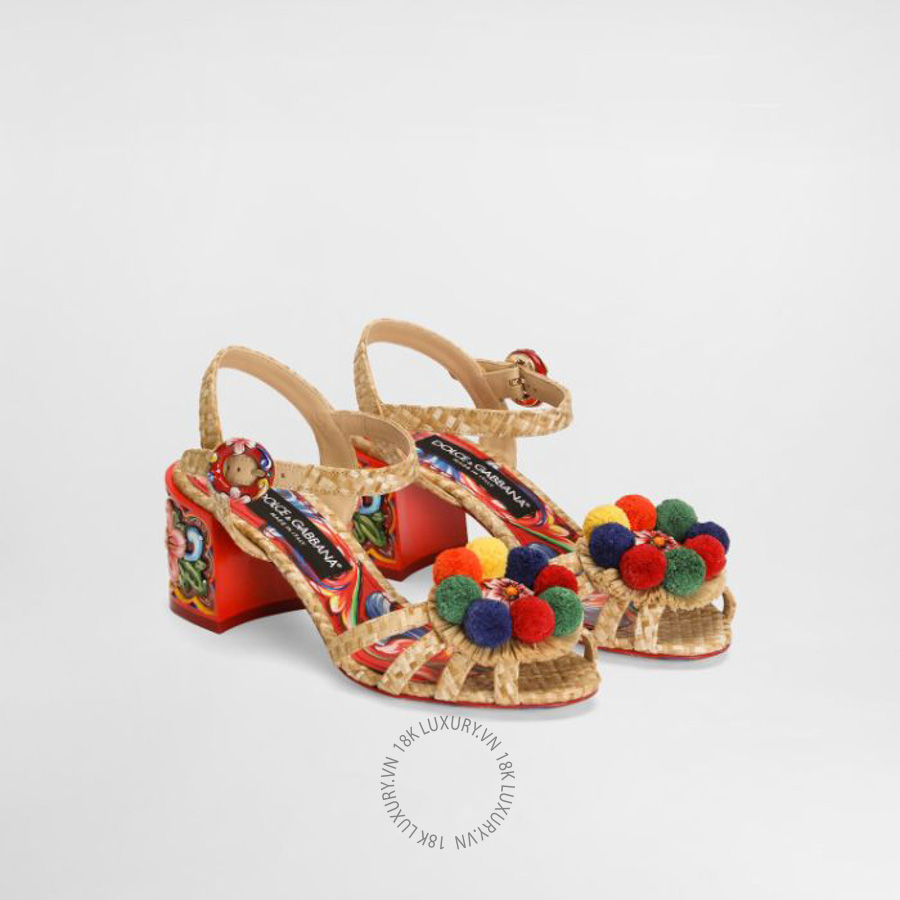 Sandal cao gót Dolce Gabbana Raffia sandals with embroidery CR2001A04528N084 NGDG033