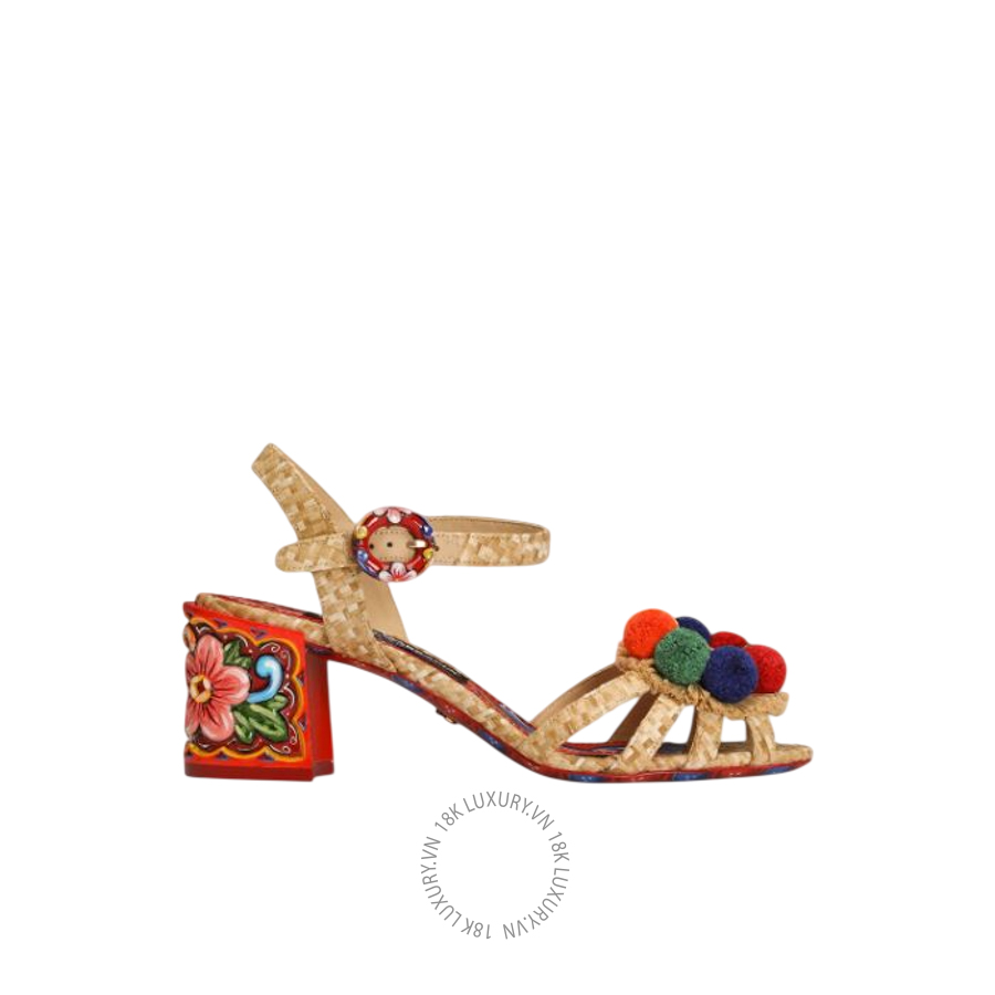 Sandal cao gót Dolce Gabbana Raffia sandals with embroidery CR2001A04528N084 NGDG033