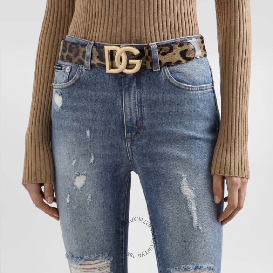 Thắt lưng Dolce Gabbana Leopard-print glossy calfskin belt with logo BE1446AM568HA93M NTLD029