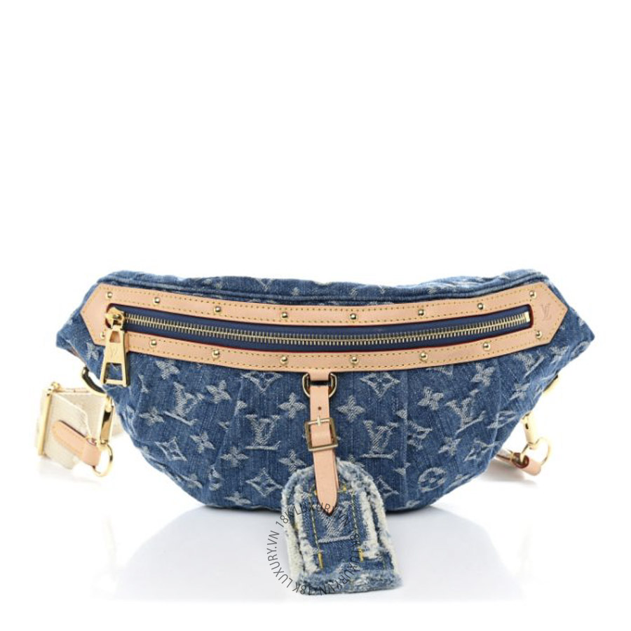 Túi Bao Tử Louis Vuitton Monogram Denim High Rise Bumbag Blue MNGR186