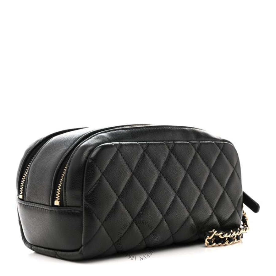 Túi cầm tay Chanel Caviar Quilted Toiletry Case With Chain Black FPTC019