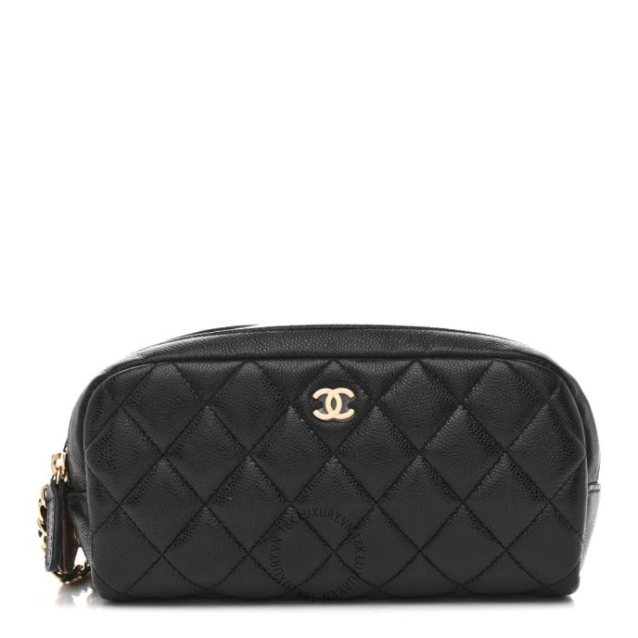 Túi cầm tay Chanel Caviar Quilted Toiletry Case With Chain Black FPTC019