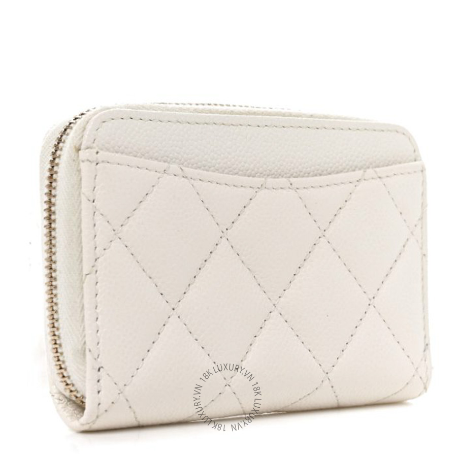 Túi Cầm Tay Chanel Caviar Quilted Zip Coin Purse White CVB391