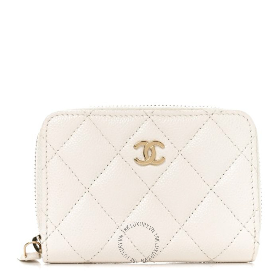 Túi Cầm Tay Chanel Caviar Quilted Zip Coin Purse White CVB391