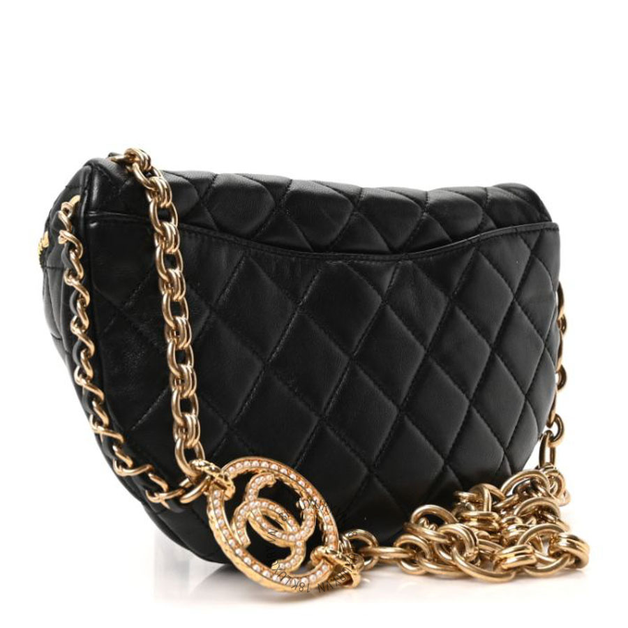 Túi đeo bụng Chanel Lambskin Pearl Quilted CC Belt Bag Black FPTC1131