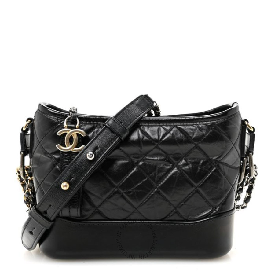 Túi Đeo Chéo Chanel Aged Calfskin Quilted Small Gabrielle Hobo Black CVB475