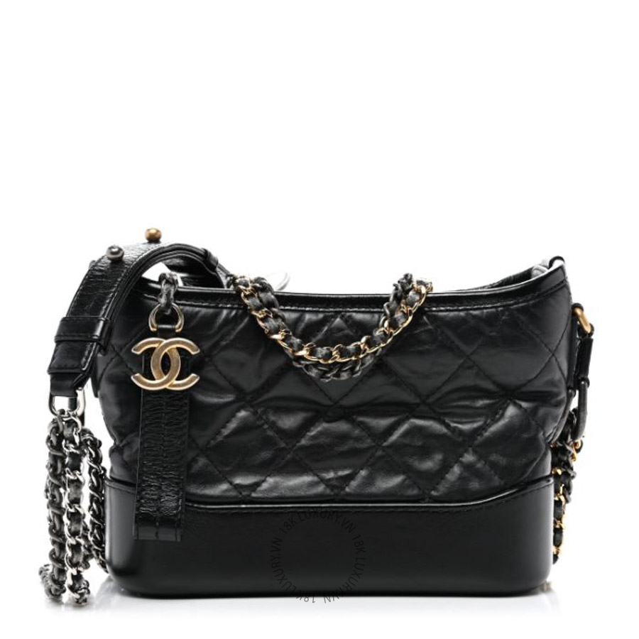 Túi Đeo Chéo Chanel Aged Calfskin Quilted Small Gabrielle Hobo Black CVB576