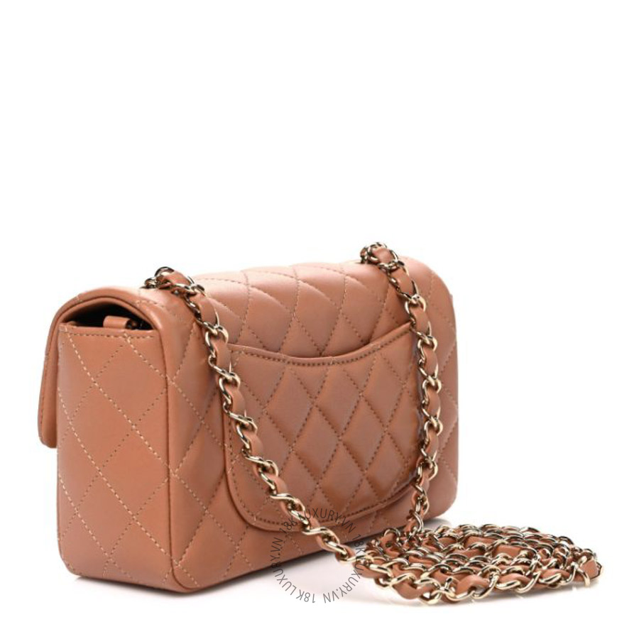 Túi đeo chéo Chanel Lambskin Quilted Mini Rectangular Flap Brown FPTC522
