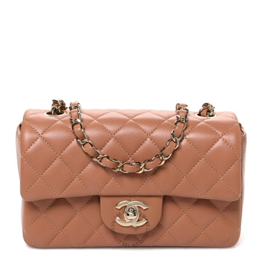 Túi đeo chéo Chanel Lambskin Quilted Mini Rectangular Flap Brown FPTC522